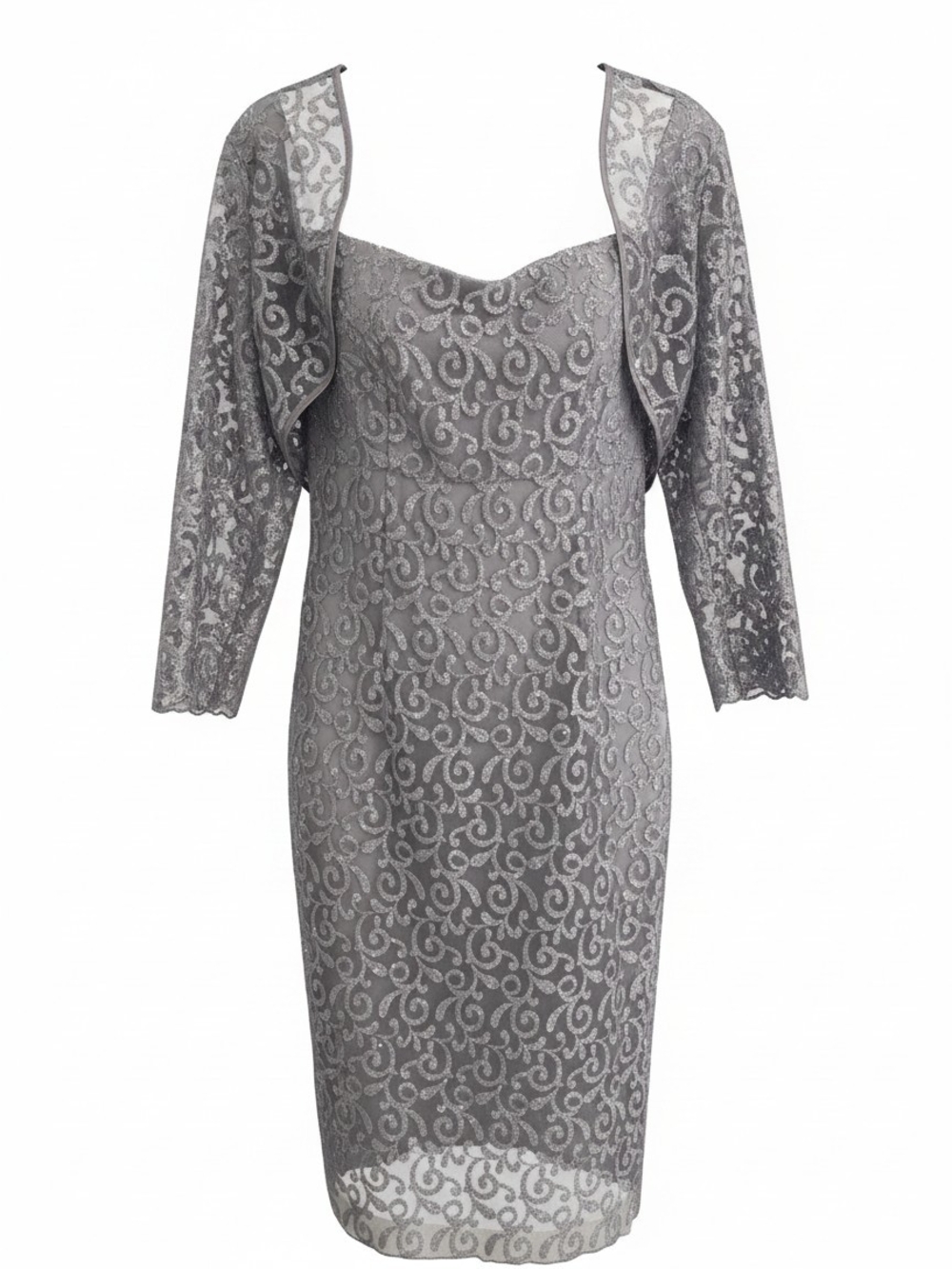JS Collections Grey Lace Sheath Dress with Bolero